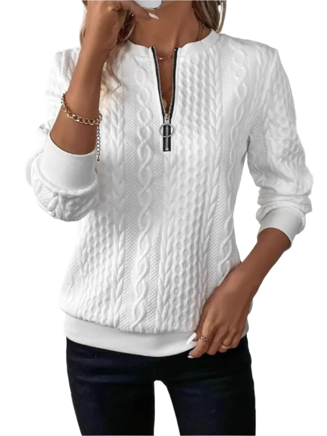 Sweatshirt för damer – halv dragkedja med textur i mjuk och stilren design