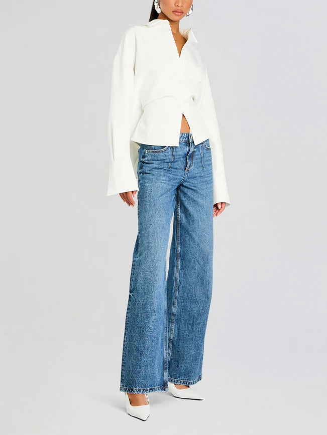 Draperad skjorta med knappar 4