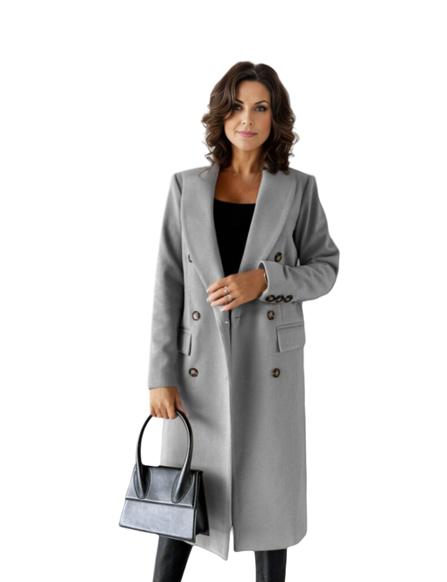 Lång kappa för dam – dubbelknäppt och stilren design för höst och vinter