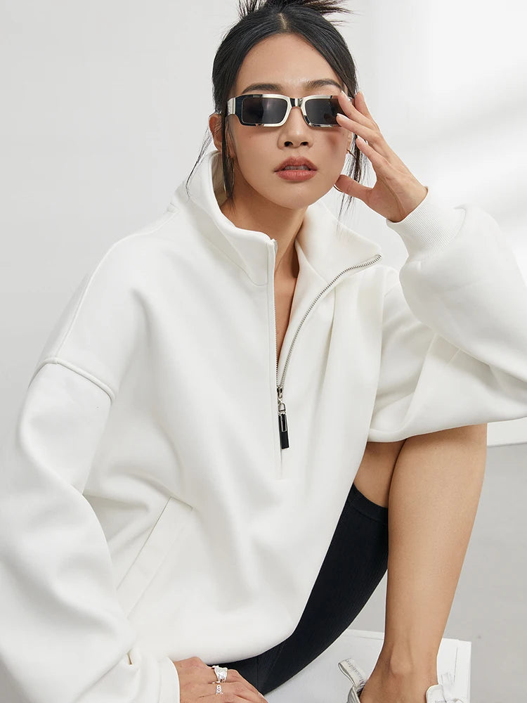 Överdimensionerad huvtröja med halv dragkedja 0