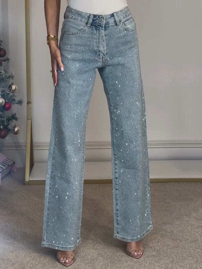 Raka jeans med hög midja och diamanter 1