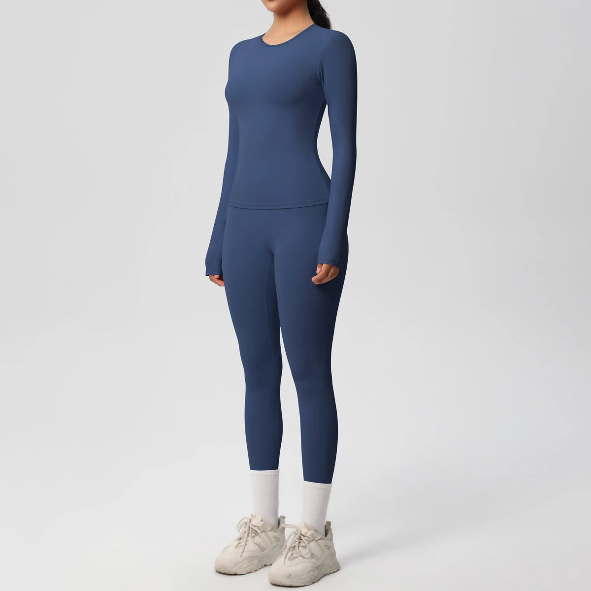 Tvådelat Träningsset för Dam – Långärmad Crop Top och Höga Midjeleggings