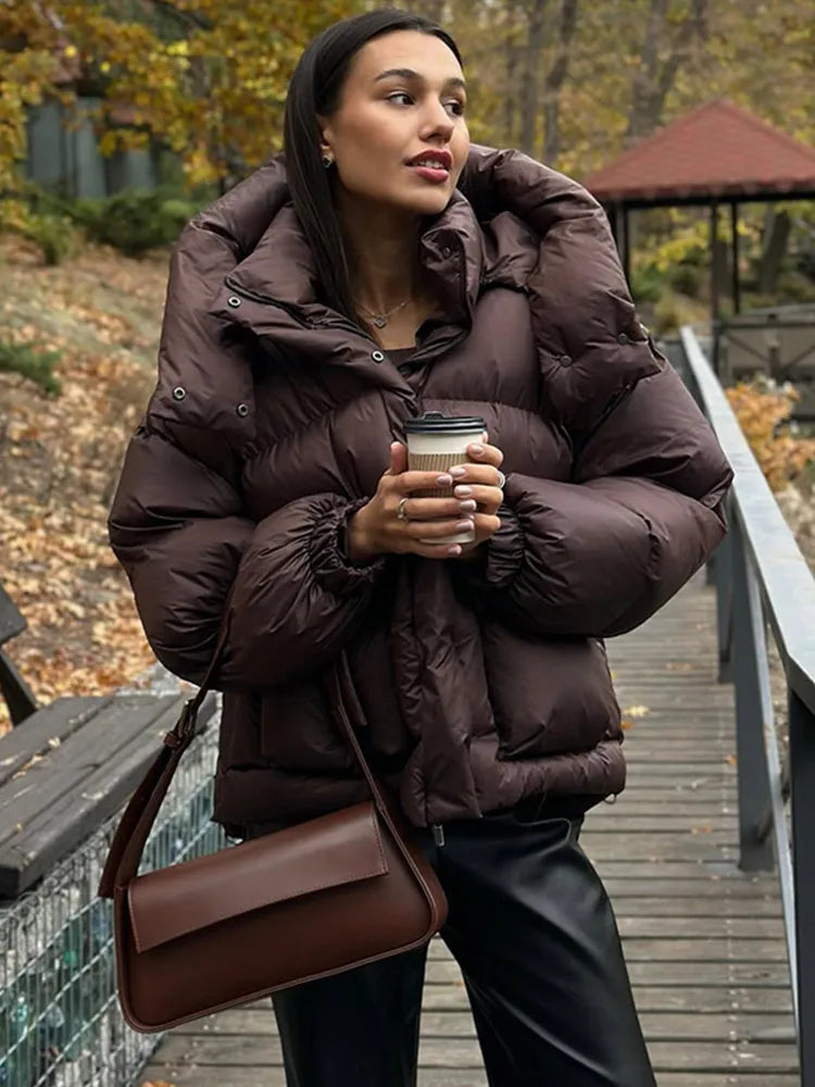 Oversized pufferjacka för dam – vintageinspirerad vadderad vinterjacka med huva