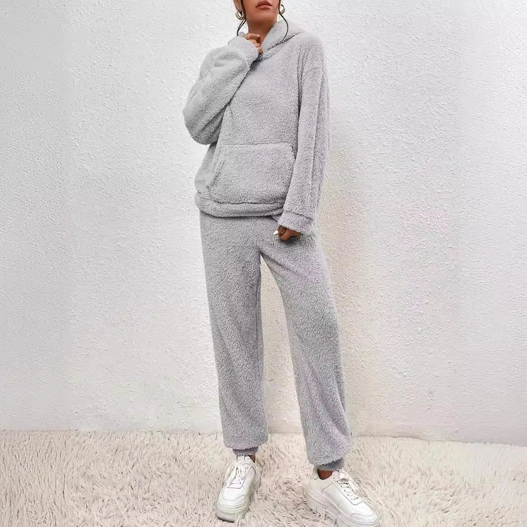 Mjukisset för dam – fleecefodrad hoodie och byxa i tvådelad varm design