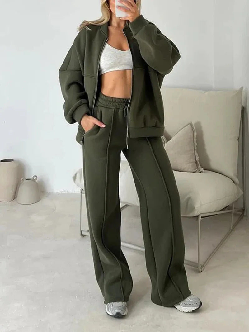 Mjukisset för dam – tvådelad outfit med dragkedja och byxa med hög midja