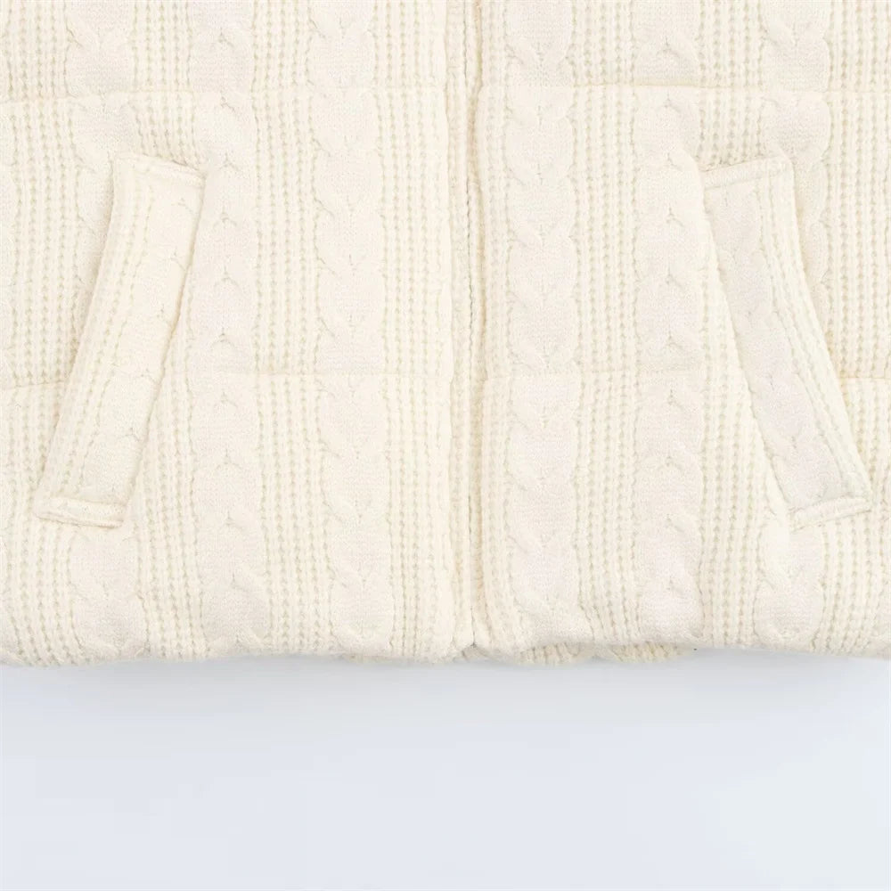 Stickad väst för dam – bomullsväst med ståkrage och dragkedjedetaljer