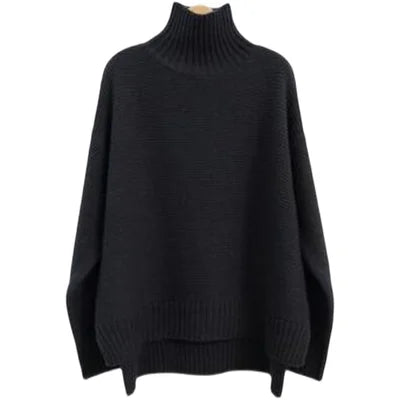 Stickad kashmirtröja för dam – tjock polotröja i 100 % ull med avslappnad passform