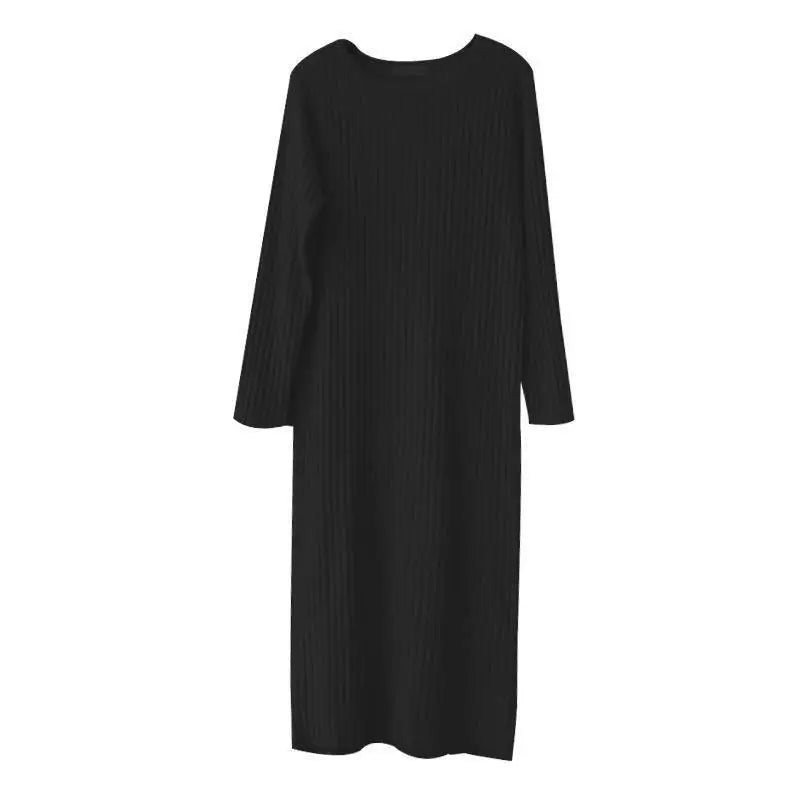 Stickad klänning för dam – svart lös midiklänning i mjuk stickad design