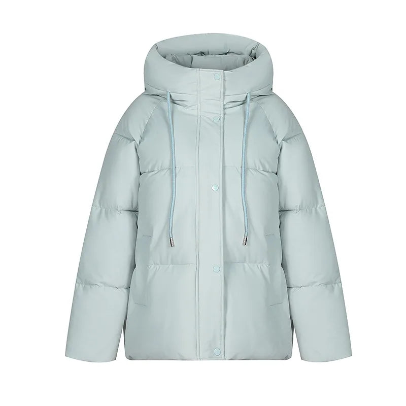 Tjock damjacka vinter – Vadderad casual jacka med huva och dragkedja