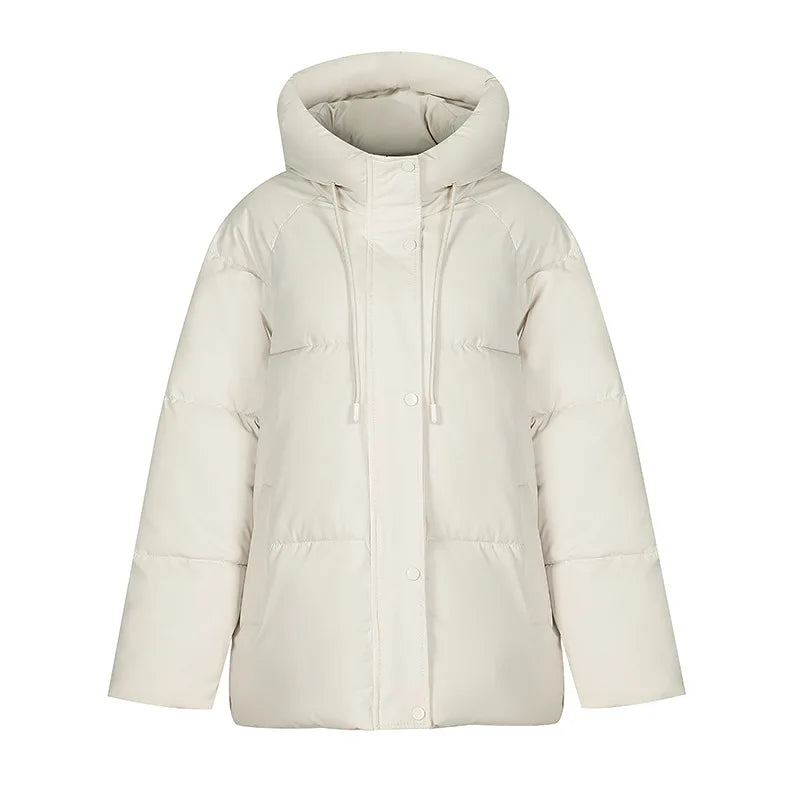 Tjock damjacka vinter – Vadderad casual jacka med huva och dragkedja