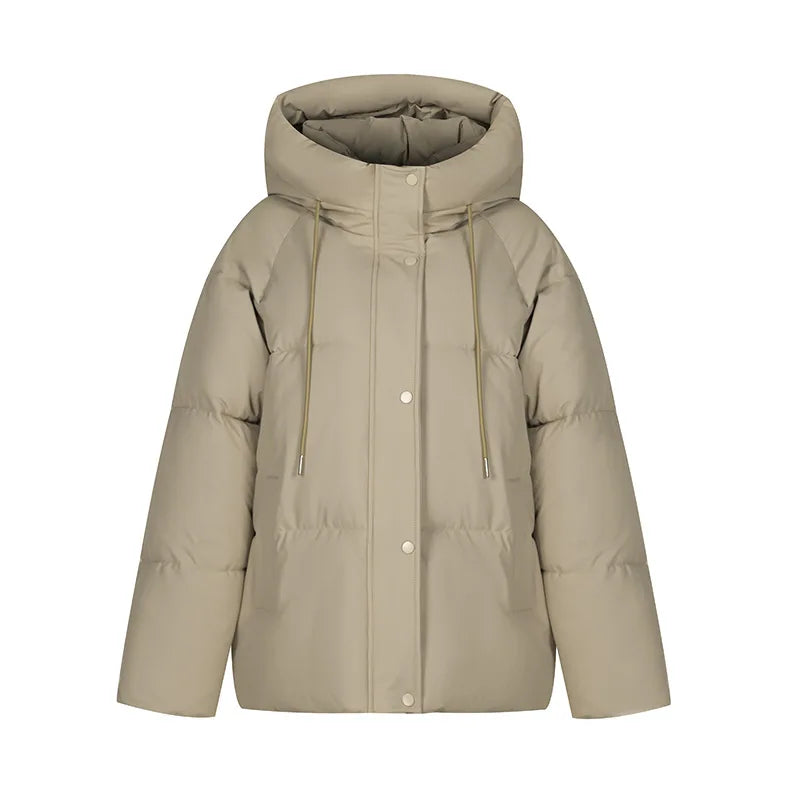Tjock damjacka vinter – Vadderad casual jacka med huva och dragkedja