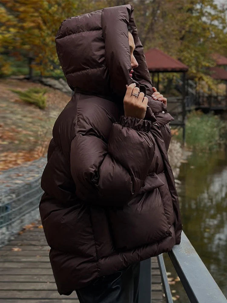 Oversized pufferjacka för dam – vintageinspirerad vadderad vinterjacka med huva