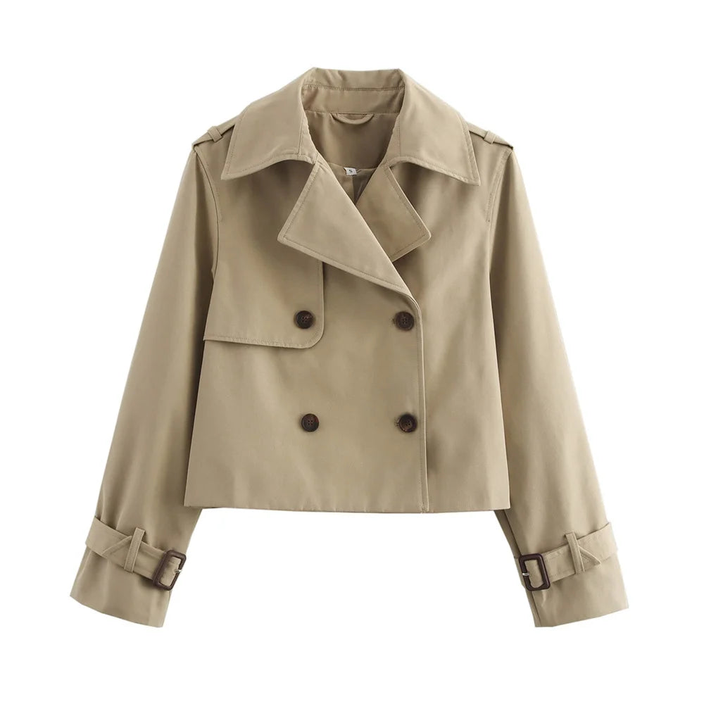 Kort trenchcoat för dam – dubbelknäppt jacka i vintageinspirerad design