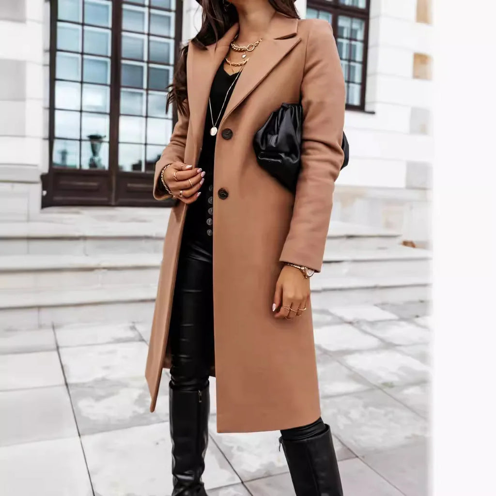 Trenchcoat för Dam – Elegant Ullblandad Kappa med Klassisk Reverskrage för Höst och Vinter