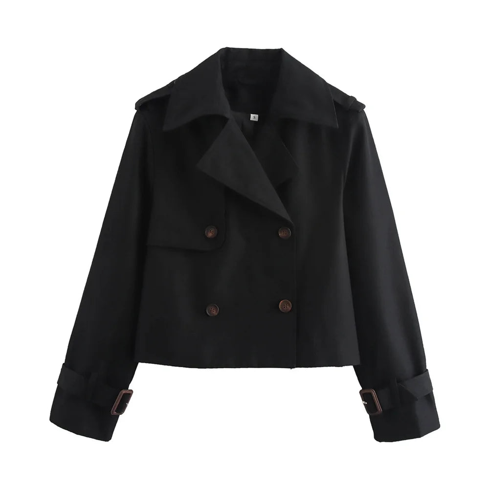 Kort trenchcoat för dam – dubbelknäppt jacka i vintageinspirerad design