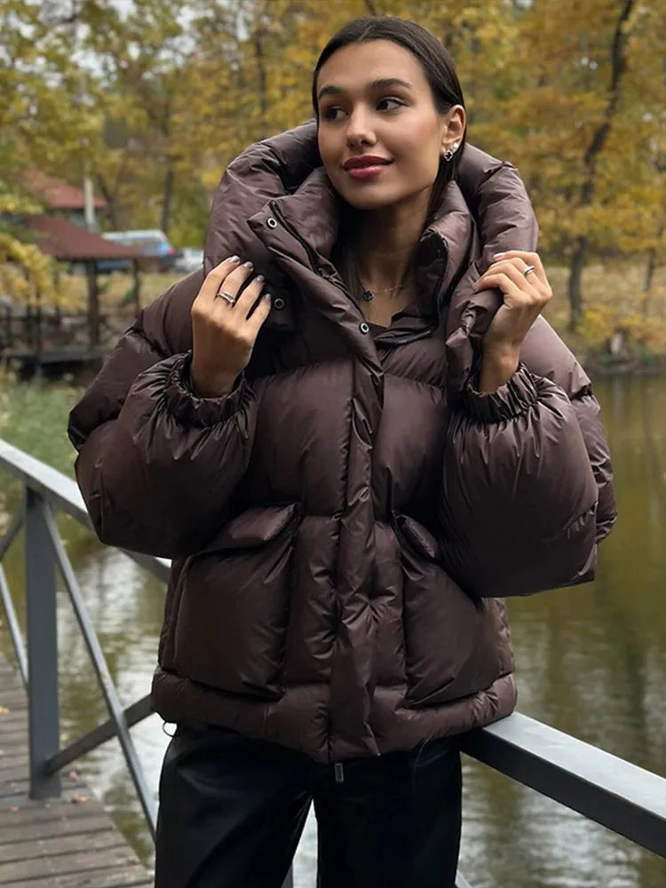 Oversized pufferjacka för dam – vintageinspirerad vadderad vinterjacka med huva
