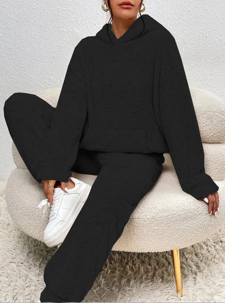 Mjukisset för dam – fleecefodrad hoodie och byxa i tvådelad varm design