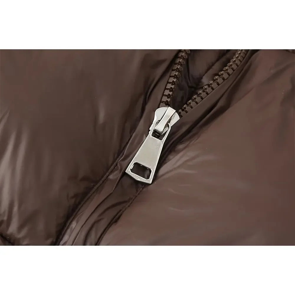 Vinterjacka för Dam – Brun Varm Jacka med Hög Krage och Lång Ärmar i Casual Stil