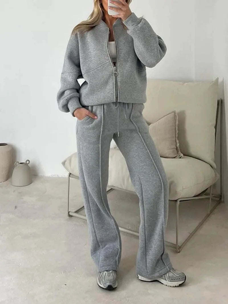 Mjukisset för dam – tvådelad outfit med dragkedja och byxa med hög midja