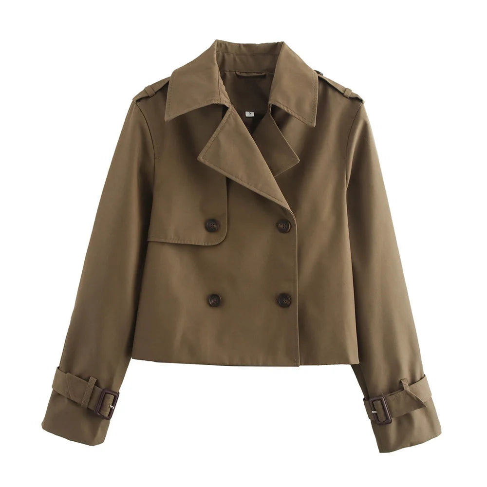 Kort trenchcoat för dam – dubbelknäppt jacka i vintageinspirerad design