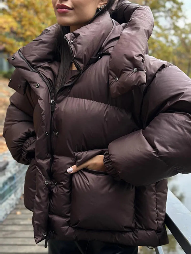 Oversized pufferjacka för dam – vintageinspirerad vadderad vinterjacka med huva