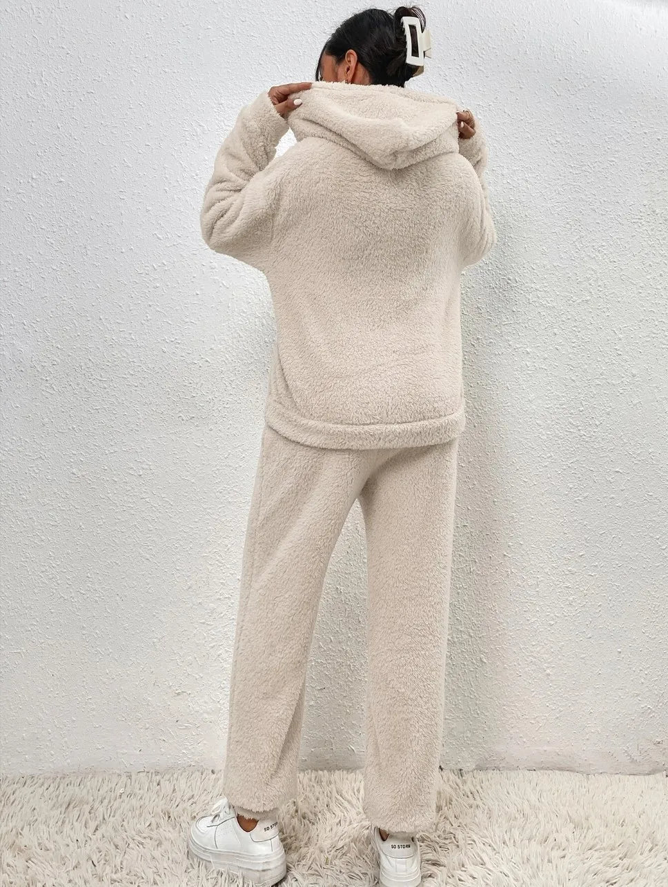 Mjukisset för dam – fleecefodrad hoodie och byxa i tvådelad varm design