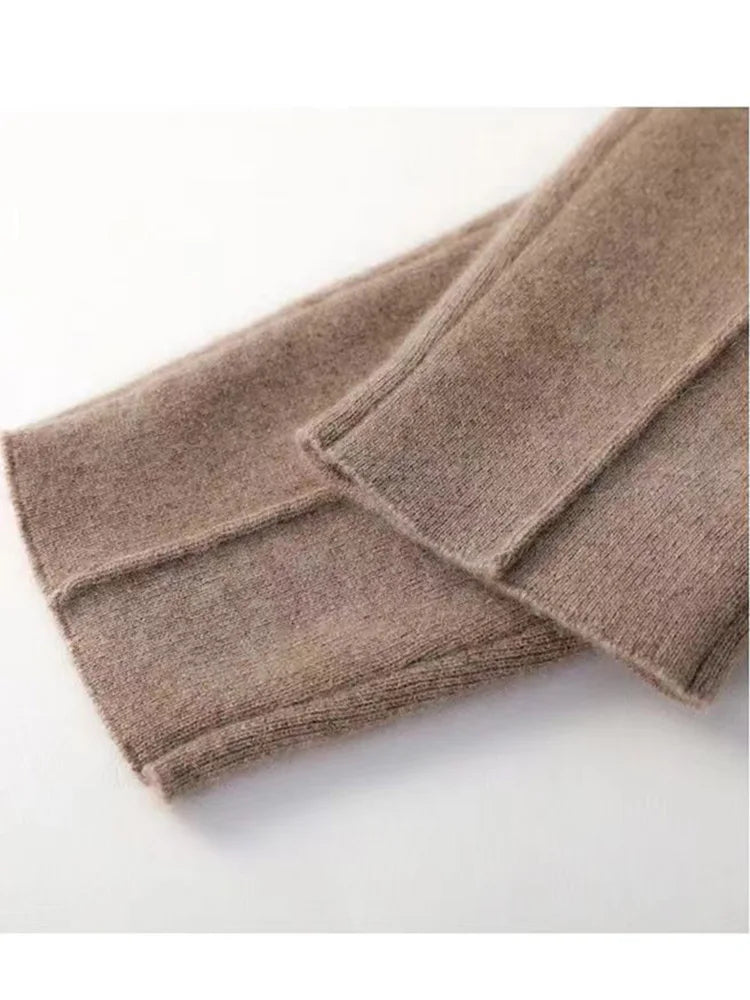 Stickade byxor för dam – 100% kashmir, mjuka och lösa pennbyxor i tidlös design