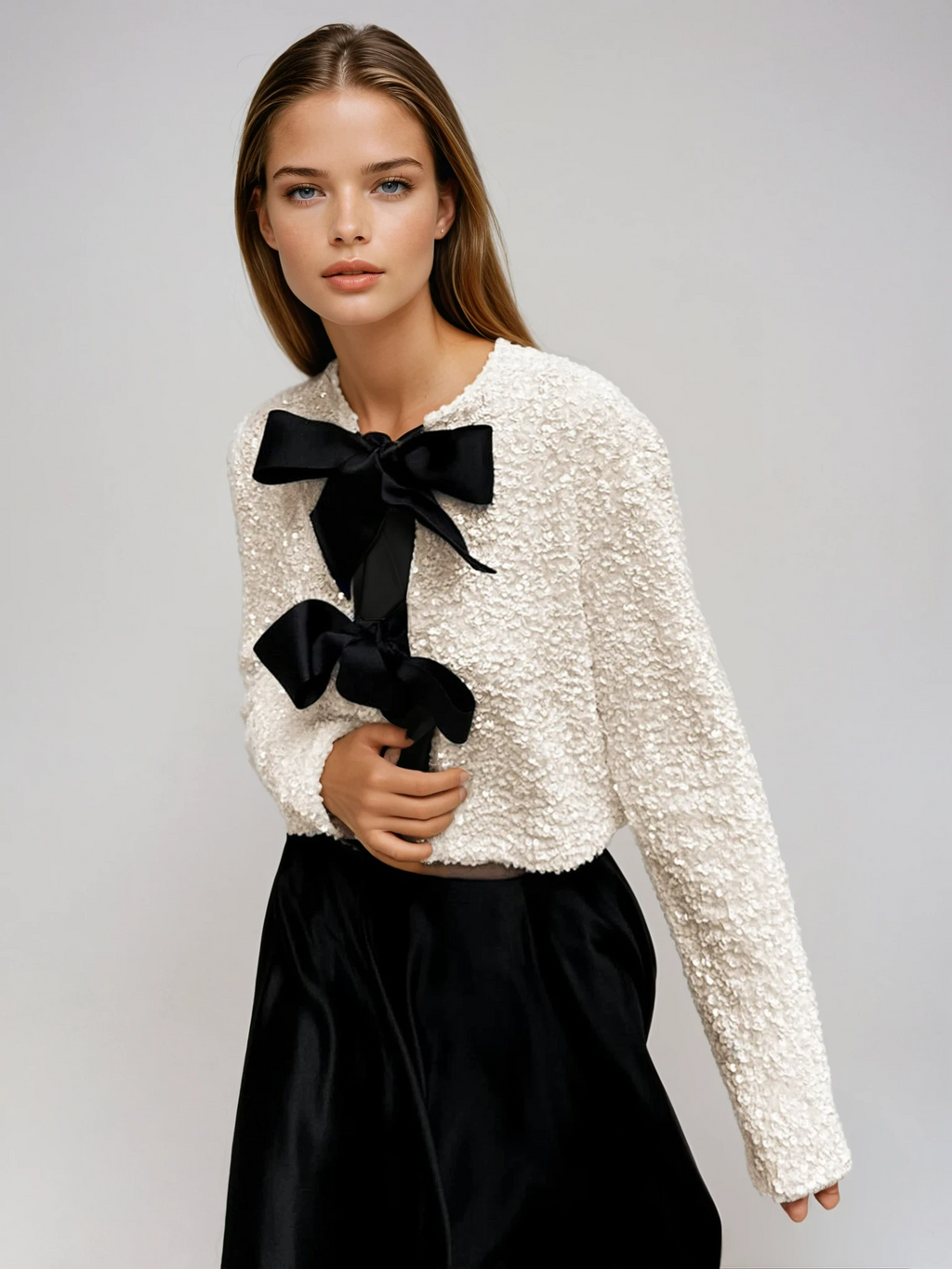 Texturerad paljettjacka med sammetsrosett 0