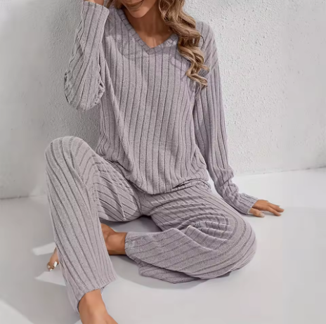 Fleece pyjamas set för dam – tvådelad långärmad tröja och byxa i mjuk design