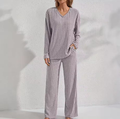 Fleece pyjamas set för dam – tvådelad långärmad tröja och byxa i mjuk design