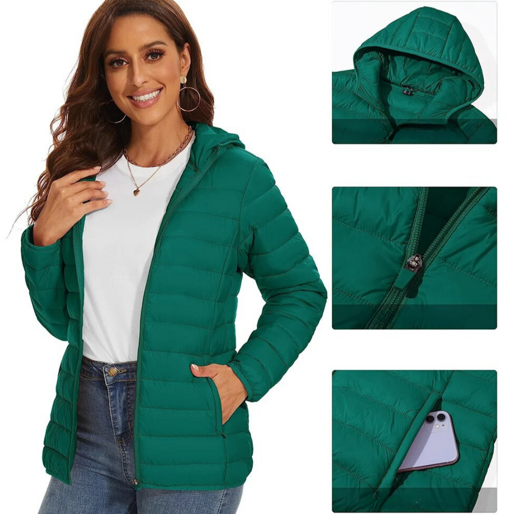 Pufferjacka för dam – lätt design med huva och värmande komfort